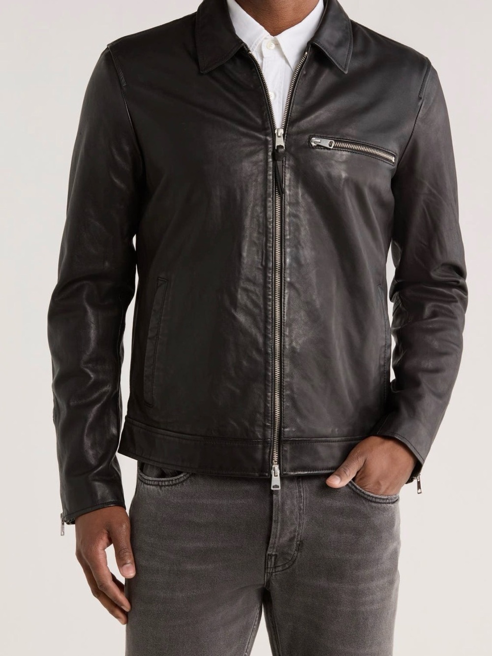 AllSaints Men's Black Leather Bomber Jacket